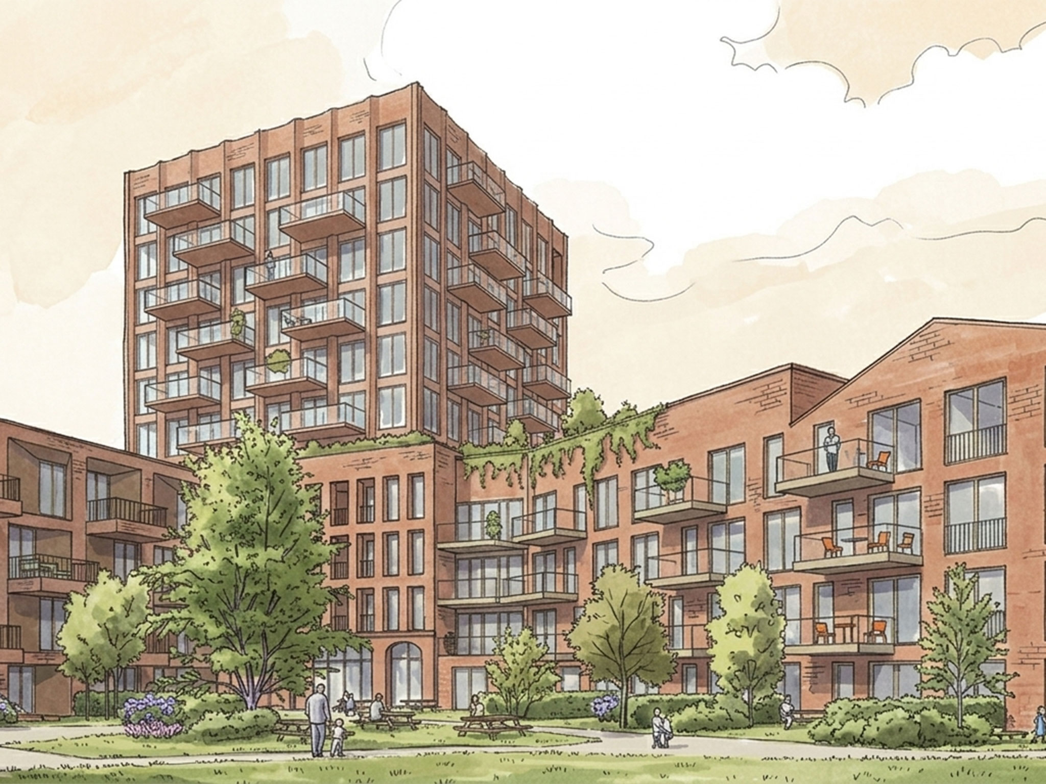 Nieuwbouw Breda 1518 Schets Binnentuinzijde